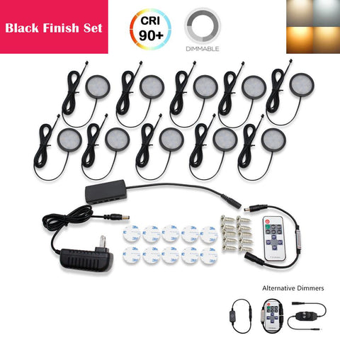 Image of A-Series 10 Pack (10*2W) Dimmable CRI 90 LED Ultra Thin Under Cabinet Puck Lights With Dimmer & Power Adapter, All Accessories Included