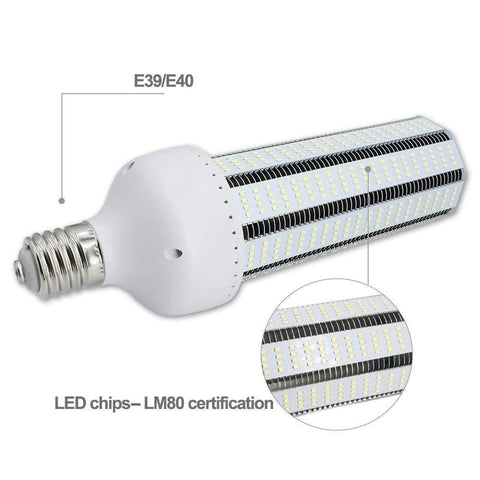 Image of LED Corn Light Bulb, E39 Medium Screw Base, Metal Halide Replacement for Indoor Outdoor Large Area Lighting, Street and Area Light, HID, Hp