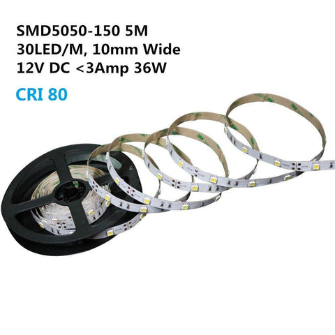 Image of DC 12V Dimmable SMD5050-150 Flexible LED Strips 30 LEDs Per Meter 10mm Width 450lm Per Meter