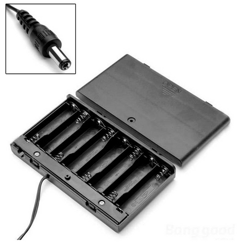 Image of Hot Sale 8x AA Battery 12V Storage Holder Box Case Battery Pack with ON-OFF Switch Black with DC plug cable in side