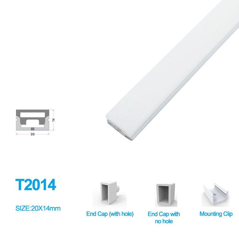 Image of 1M/5M/10M Pack of T2014 LED Neon Light Housing Kit with End Caps and Mounting Clips, Flexible Neon Channel Fit for 12mm Wide LED Strip Lights