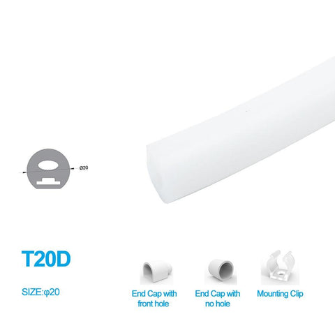 Image of 1M/5M/10M Pack of T20D LED Neon Light Housing Kit with End Caps and Mounting Clips, Flexible Neon Channel Fit for 10mm Wide LED Strip Lights
