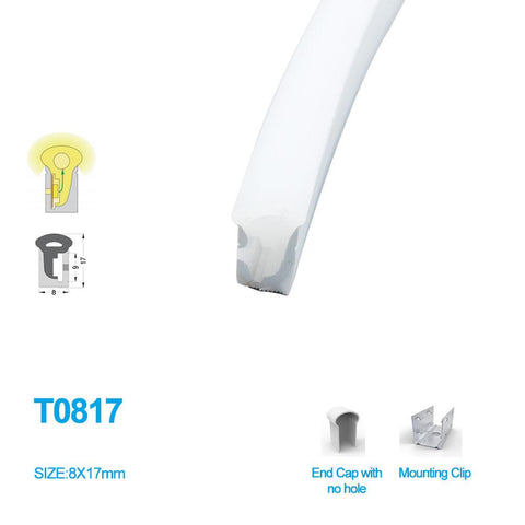 Image of 1M/5M/10M/20M Pack of T0817 LED Neon Light Housing Kit with End Caps and Mounting Clips, Flexible Neon Channel Fit for 8mm Wide LED Strip Lights