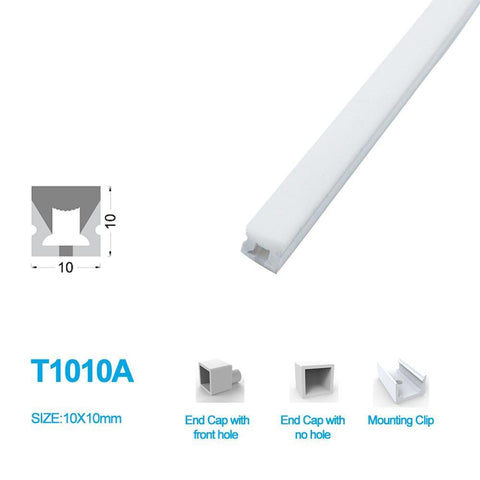 Image of 1M/5M/10M/20M Pack of T1010 LED Neon Light Housing Kit with End Caps and Mounting Clips, Flexible Neon Channel Fit for 6mm Wide LED Strip Lights