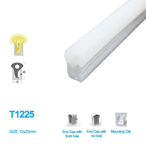 Image of 1M/5M/10M/20M Pack of T1225 LED Neon Light Housing Kit with End Caps and Mounting Clips, Flexible Neon Channel Fit for 12mm Wide LED Strip Lights