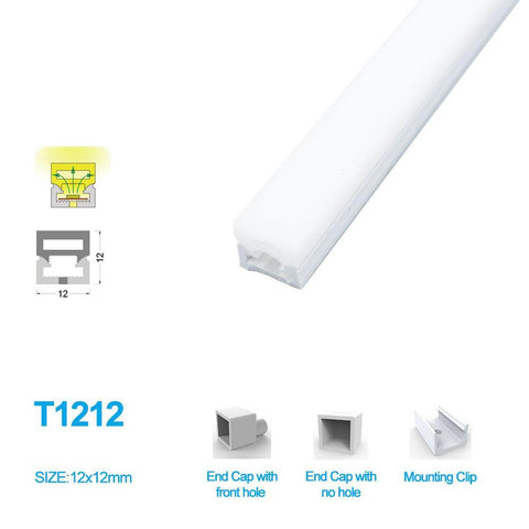 Image of 1M/5M/10M/20M Pack of T1212 3 Sides Postive Lighting LED Neon Light Housing Kit with End Caps and Mounting Clips, Flexible Neon Channel Fit for 8mm Wide LED Strip Lights