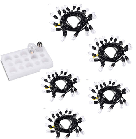 Image of 5-Pack Dimmable Waterproof LED Outdoor String Lights - Hanging, 2W Edison Bulbs - 48Ft Commercial Lights for Decor for Patio, Backyard, Garden, Bistro¨C S14 Black - Warm White,Blk(240ft)