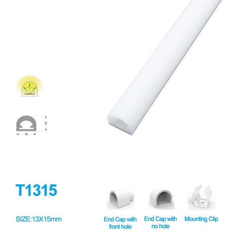 Image of 1M/5M/10M/20M Pack of T1315 LED Neon Light Housing Kit with End Caps and Mounting Clips, Flexible Neon Channel Fit for 10mm Wide LED Strip Lights