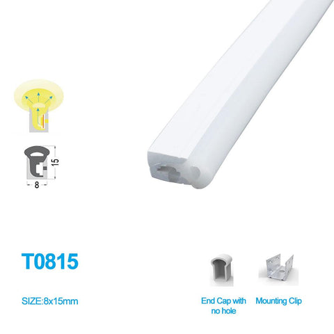 Image of 1M/5M/10M/20M Pack of T0815 LED Neon Light Housing Kit with End Caps and Mounting Clips, Flexible Neon Channel Fit for 5mm Wide LED Strip Lights