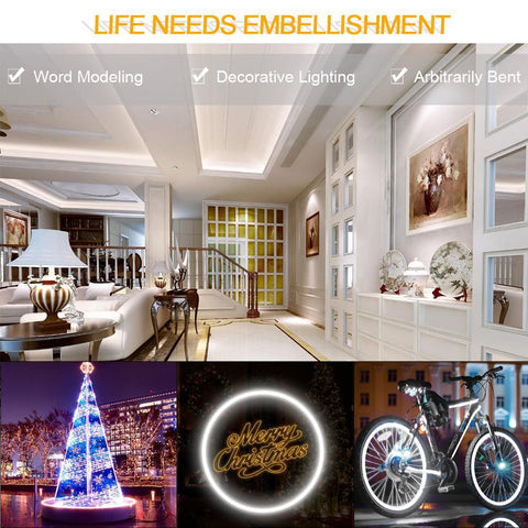 Image of 1M/5M/10M/20M Pack of T0513 LED Neon Light Housing Kit with End Caps and Mounting Clips, Flexible Neon Channel Fit for 10mm Wide LED Strip Lights