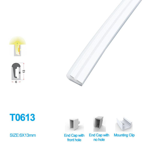 Image of 1M/5M/10M/20M Pack of T0613 Edge Lighting LED Neon Light Housing Kit with End Caps and Mounting Clips, Flexible Neon Channel Fit for 8mm Wide LED Strip Lights