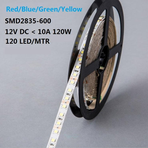 Image of DC12V Red/Blue/Yellow/Green 84W 7A 5Meter (16.4Ft) SMD2835 600LEDs/Roll Color Rendering Index CRI80 Flexible LED Strips 1900LM/M 8mm Wide White PCB