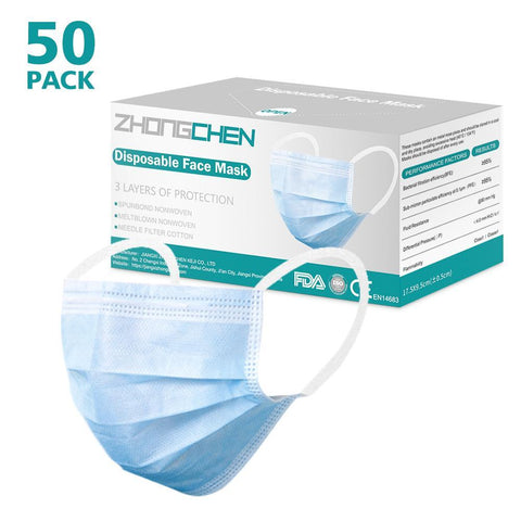 Image of 50Pack of BFE95% Face Masks, 3-Ply Cotton Filter Medical Sanitary for Dust, Germ Protection