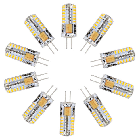 Image of 10 Pack G4 LED Light Bulb Bi-Pin Silicon Encapsulation 12V 2W 140-160Lumen 48x3014 LEDs Dimmable 20W Equivalent
