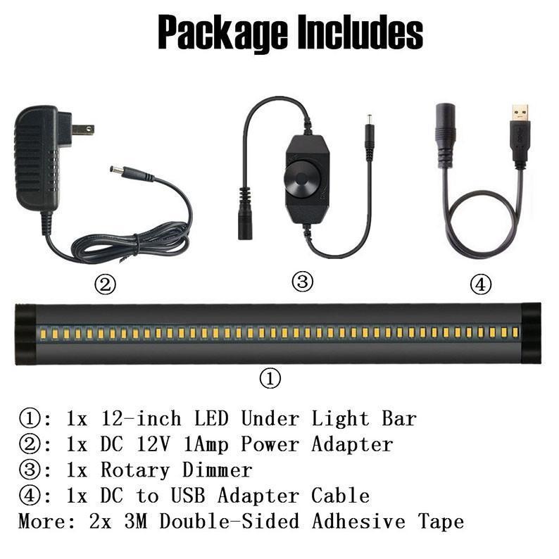 1 PACK 7mm Thick Black Finish LED Under Cabinet Lighting Dimmable Kit CRI90 300LM SMD2835 12V 5W with Dimmer & Power Supply Included