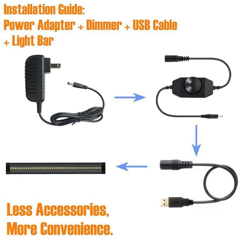 1 PACK 7mm Thick Black Finish LED Under Cabinet Lighting Dimmable Kit CRI90 300LM SMD2835 12V 5W with Dimmer & Power Supply Included