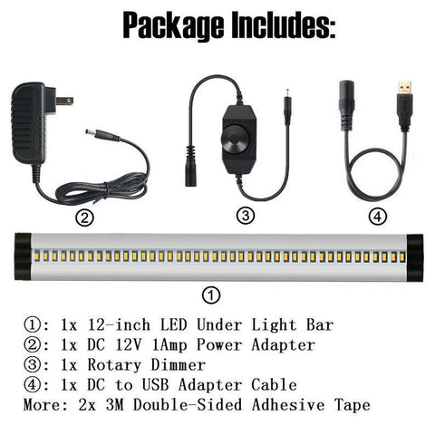 Image of 1 PACK 7mm Thick Silver Finish LED Under Cabinet Lighting Dimmable Kit CRI90 300LM SMD2835 12V 5W with Dimmer & Power Supply Included