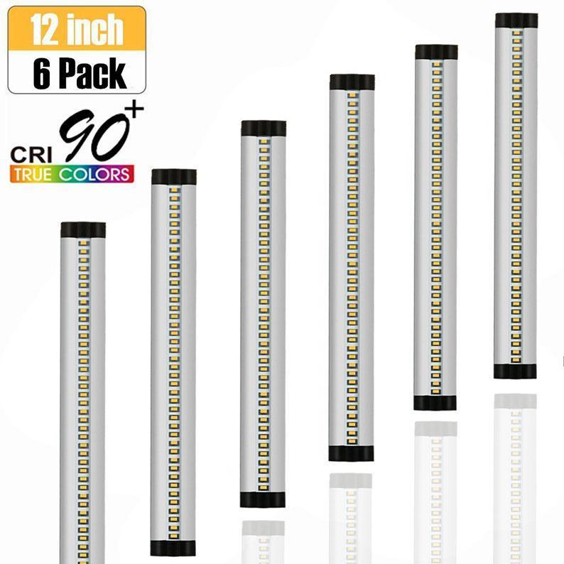 6 Pack 7mm Thick Silver Finish LED Under Cabinet Lighting Kit Dimmable 1800LM CRI90 SMD2835 12V 30W with Dimmer & Power SUpply Included