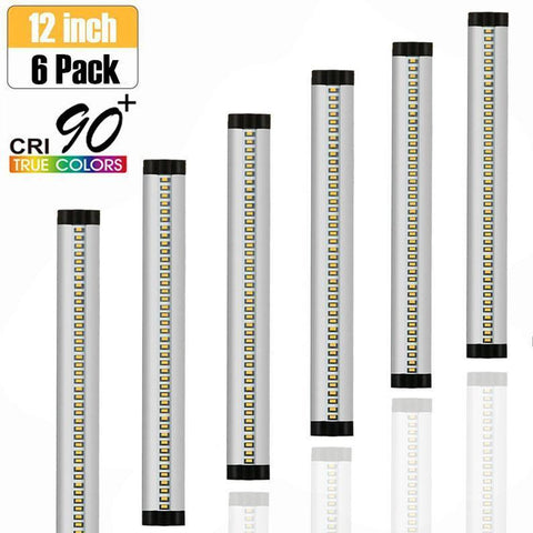 Image of 6 Pack 7mm Thick Silver Finish LED Under Cabinet Lighting Kit Dimmable 1800LM CRI90 SMD2835 12V 30W with Dimmer & Power SUpply Included