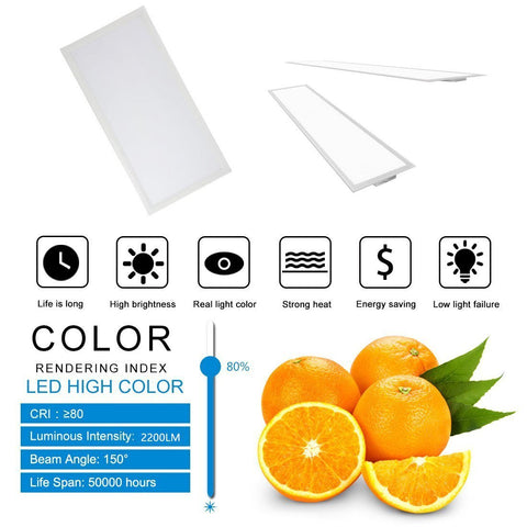 Image of 1'x2' (295x595 mm) 24 Watt LED Panel Light in 0.39'' (10mm) Thick White Trim Flat Sheet Panel Lighting Board Super Bright Ultra Thin Glare-Free