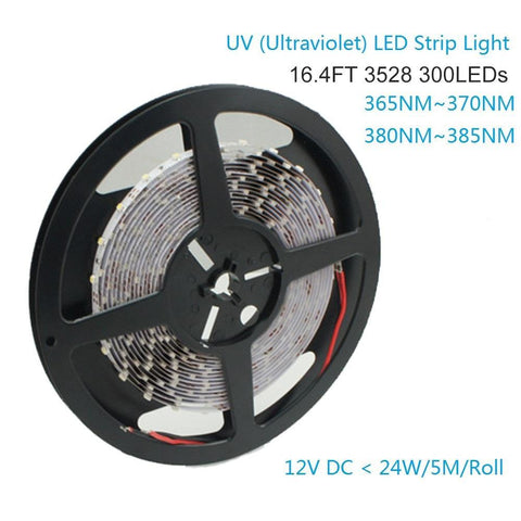 Image of 365nm & 380nm SMD3528-300 12V 2A 24W UV (Ultraviolet) LED Strip Light Flex White PCB Tape for UV Curing, Currency Validation, Medical Field