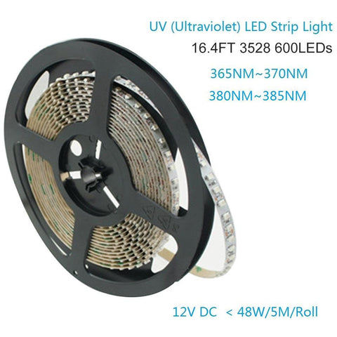 Image of 365nm & 380nm SMD3528-600 12V  4A 48W UV (Ultraviolet) LED Strip Light  Flex White PCB Tape Ideal for UV Curing, Currency Validation, Medical Field