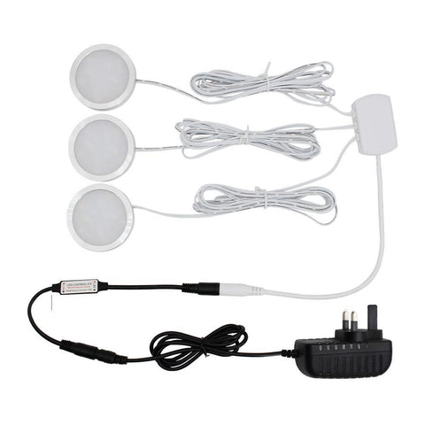 Image of A-Series 3 Pack (3*2W) Dimmable CRI 90 Ultra Thin LED Under Cabinet Puck Lights With Dimmer & Power Adapter, All Accessories Included