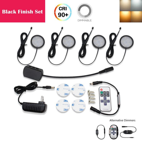 Image of A-Series 4 Pack (4*2W) Dimmable CRI 90 Ultra Thin LED Under Cabinet Puck Lights With Dimmer & Power Adapter,All Accessories Included