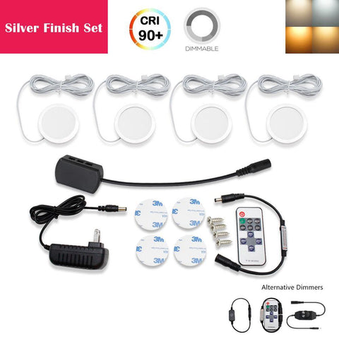 Image of A-Series 4 Pack (4*2W) Dimmable CRI 90 Ultra Thin LED Under Cabinet Puck Lights With Dimmer & Power Adapter,All Accessories Included