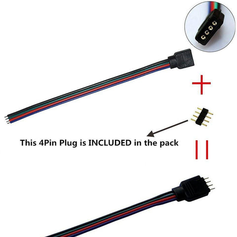 Image of 10pcs Pack RGB LED Light Strips Connector with 4Pin plug RGB LED Strip Connector Cable for SMD 5050/3528 RGB LED Strip light - 15cm/6 Inch