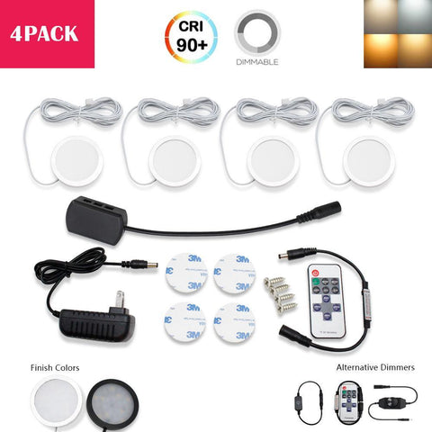 Image of A-Series 4 Pack (4*2W) Dimmable CRI 90 Ultra Thin LED Under Cabinet Puck Lights With Dimmer & Power Adapter,All Accessories Included