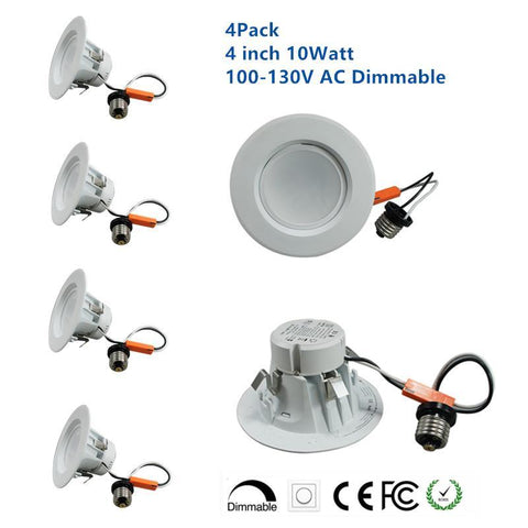 Image of 4Pack US Version 4 inch 100-130V AC Dimmable LED Retrofit Downlight Pot Light for Can Fixtures 10W 900LM 90 Degree Beam Angle 75 Watt Equivalent