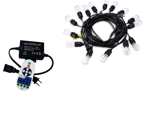 Image of Dimmable Waterproof LED Outdoor String Lights - Hanging, 2W Edison Bulbs - 48Ft Commercial Lights for Decor for Patio, Backyard, Garden, Bistro¨C S14 Black - Warm White, with Dimmer, Complete Led String Lights Kit(48FT And Dimmer)