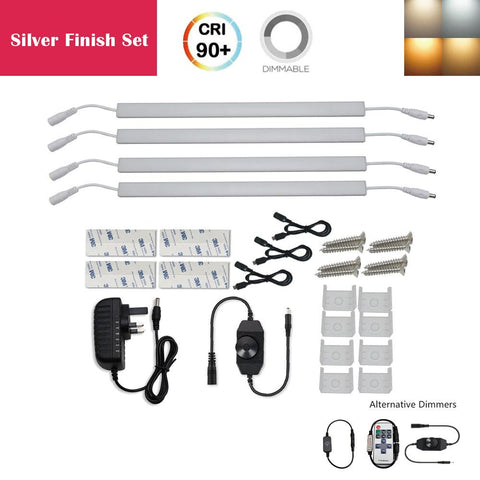 Image of C-Series 4 Pack (4*3W) Dimmable CRI 90 Ultra Thin 12inch Linkable Linear LED Under Cabinet Lights with Dimmer & Power Adapter