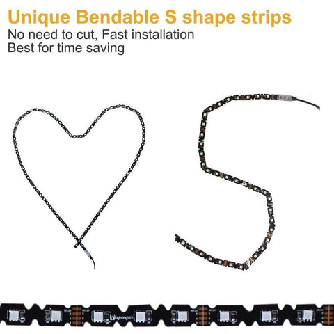 Image of INSTALLATION TIME SAVING, S-Shape Bias Lighting for HDTV -3.3ft/1M and 6.6ft/2M RGB LED Backlight Strip 12V Powered Bendable Strip Kit for Flat Screen TV LCD, Desktop Monitors. No Need to Cut.