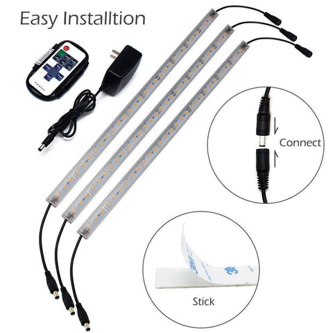 Image of Hard LED Grow Light Strip with Full Spectrum LEDs, 36W IP65 Waterproof Dimmable LED Plant Grow Light Bar for Germination, Growth and Flowering, with 12V/3A Power Supply, Set of 3, All in Kit