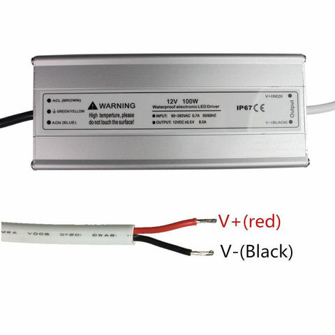 Image of Waterproof IP67 LED Power Supply Driver Transformer 110V AC to 12V DC Low Voltage Output with 3-Prong Plug 3.3 Feet Cable for Outdoor Use