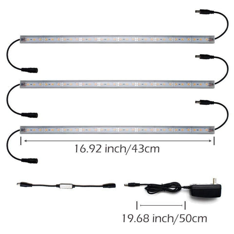 Image of Hard LED Grow Light Strip with Full Spectrum LEDs, 36W IP65 Waterproof Dimmable LED Plant Grow Light Bar for Germination, Growth and Flowering, with 12V/3A Power Supply, Set of 3, All in Kit