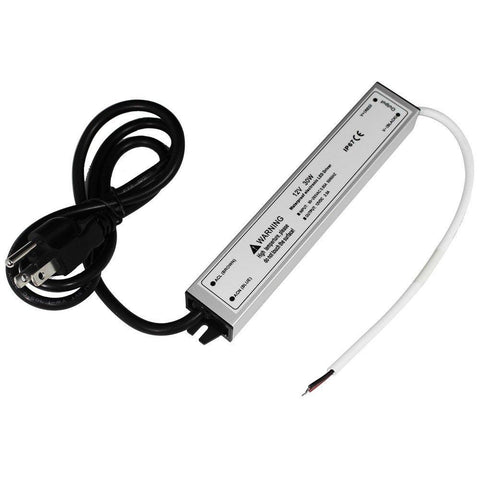 Image of Waterproof IP67 LED Power Supply Driver Transformer 110V AC to 12V DC Low Voltage Output with 3-Prong Plug 3.3 Feet Cable for Outdoor Use