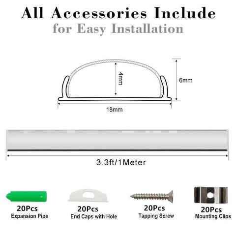 Image of 5Pack 1Meter (40'') Bendable Aluminum Channel System with Cover, End Caps, and Mounting Clips, for LED Strip Installations, Ultra-Thin Silver Finish