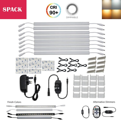Image of C-Series 8 Pack (8*3W) Dimmable CRI 90 Ultra Thin 12inch Linkable Linear LED Under Cabinet Lights  with Dimmer & Power Adapter