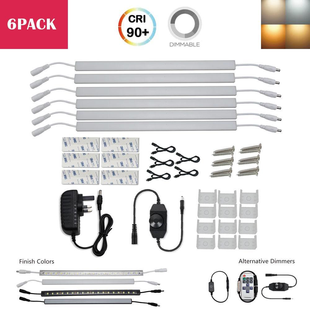 C-Series 6 Pack (6*3W) Dimmable CRI 90 Ultra Thin 12inch Linkable Linear LED Under Cabinet Lights  with Dimmer & Power Adapter