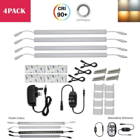 Image of C-Series 4 Pack (4*3W) Dimmable CRI 90 Ultra Thin 12inch Linkable Linear LED Under Cabinet Lights with Dimmer & Power Adapter