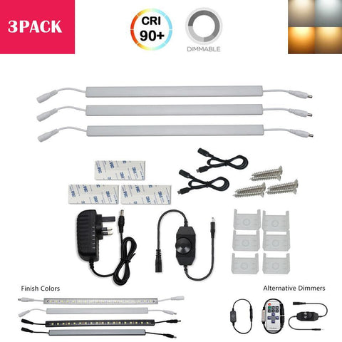 Image of C-Series 3 Pack (3*3W) Dimmable CRI 90 Ultra Thin 12inch Linkable Linear LED Under Cabinet Lights  with Dimmer & Power Adapter
