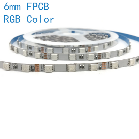Image of 6mm Wide Slim RGB Color LED DC12V <60W 5Amp 5Meter (16.4Feet) SMD5050 300LEDs/Roll Multi-Color Changing Flexible light Strips,White FPCB