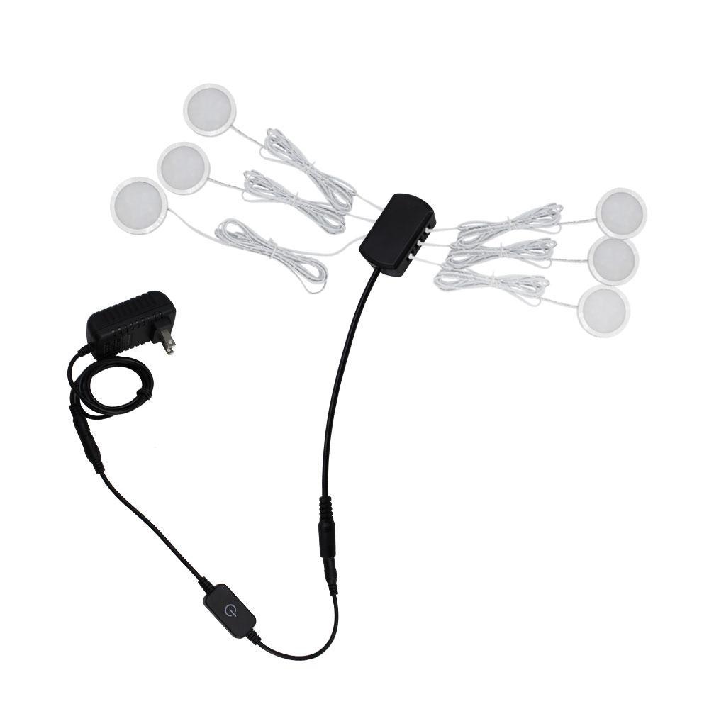 A-Series 6 Pack (6*2W) Dimmable CRI 90 Ultra Thin LED Under Cabinet Puck Lights With Dimmer & Power Adapter, All Accessories Included