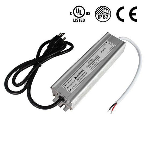 Image of Waterproof IP67 LED Power Supply Driver Transformer 110V AC to 12V DC Low Voltage Output with 3-Prong Plug 3.3 Feet Cable for Outdoor Use