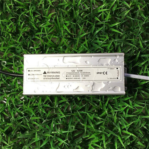 Image of Waterproof IP67 LED Power Supply Driver Transformer 110V AC to 12V DC Low Voltage Output with 3-Prong Plug 3.3 Feet Cable for Outdoor Use