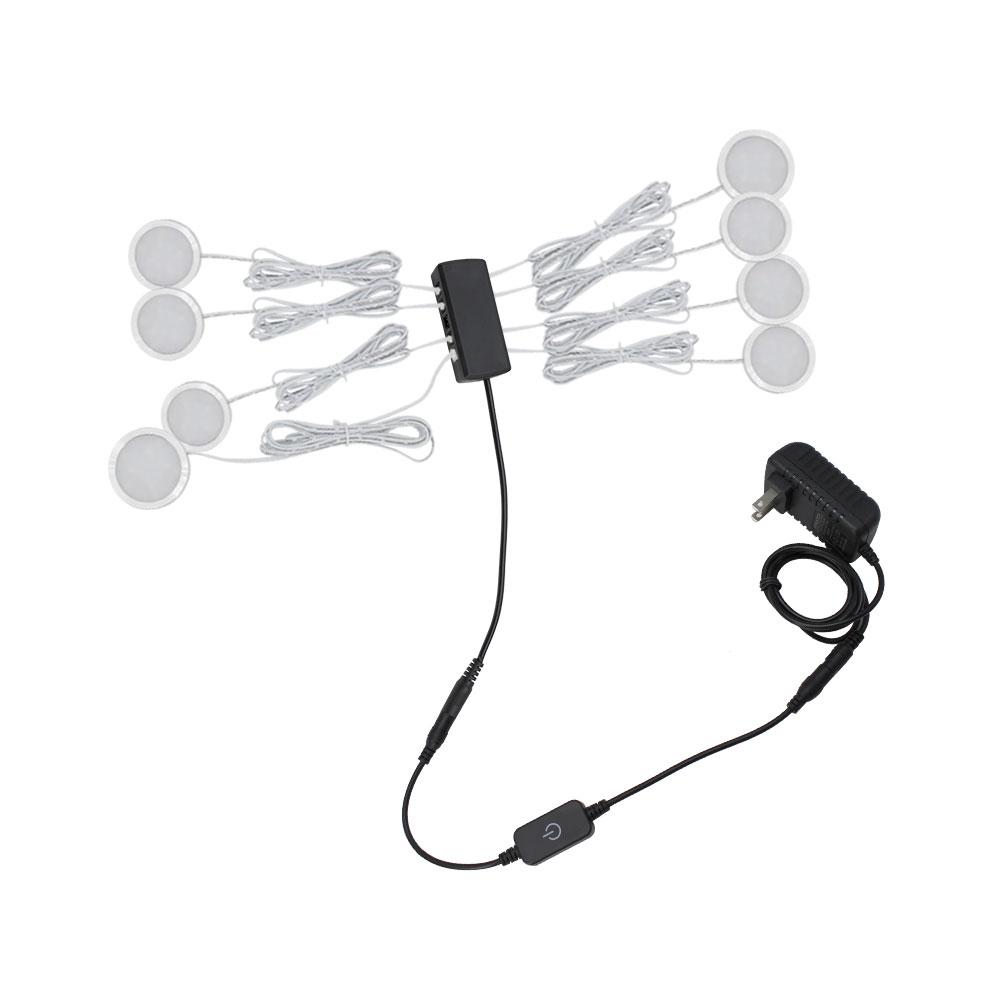 A-Series 8 Pack (8*2W) Dimmable CRI 90 Ultra Thin LED Under Cabinet Puck Lights With Dimmer & Power Adapter, All Accessories Included