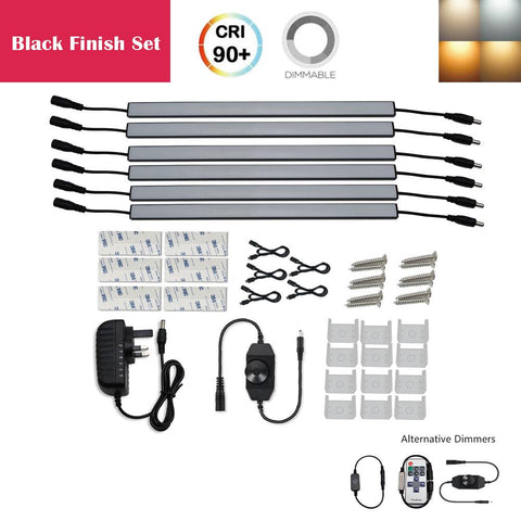 Image of C-Series 6 Pack (6*3W) Dimmable CRI 90 Ultra Thin 12inch Linkable Linear LED Under Cabinet Lights  with Dimmer & Power Adapter